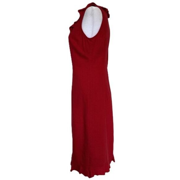 Vintage Mary McFadden Ruffle Shift Dress Size 6 Red Sleeveless Linen - Picture 3 of 6